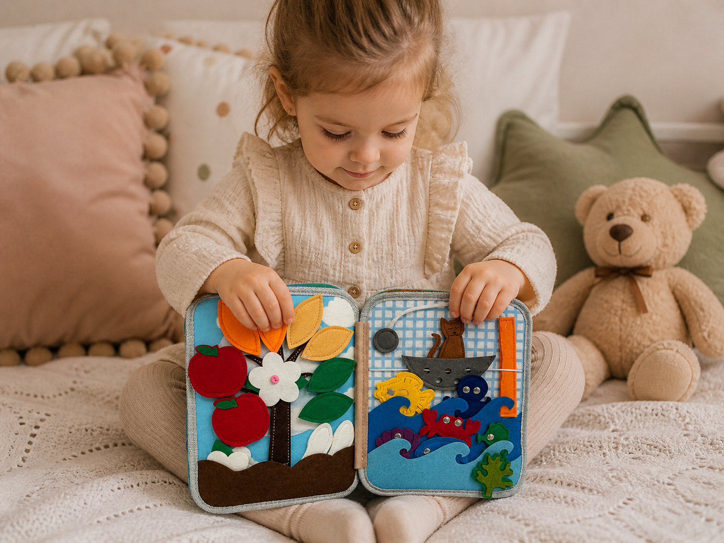 8-Page Montessori Busy Book for Toddlers – Quiet Felt Activity Book for Travel & Learning