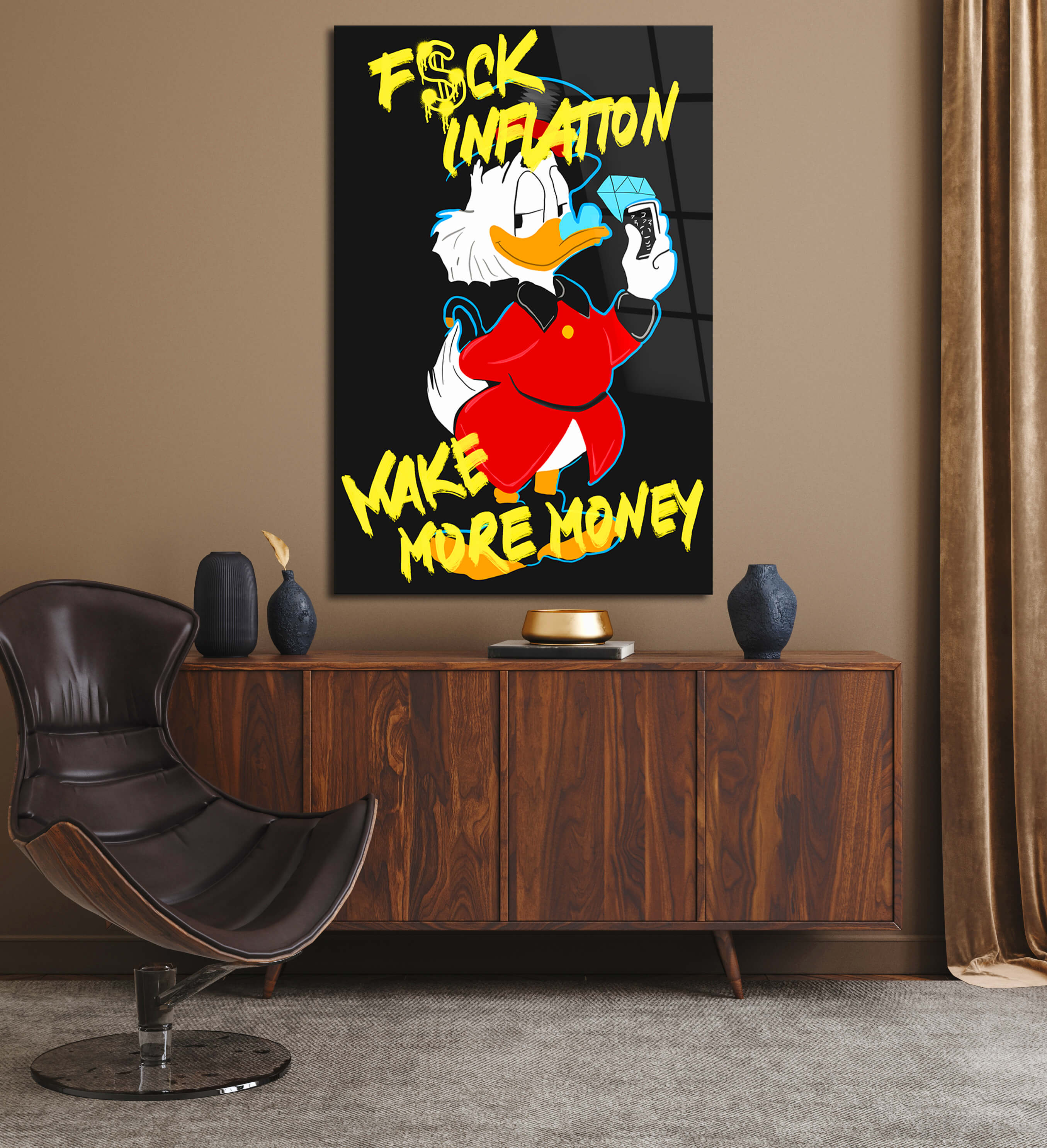 Funny Money Motivation Wall Art – Luxury Duck Poster for Office & Modern Decor