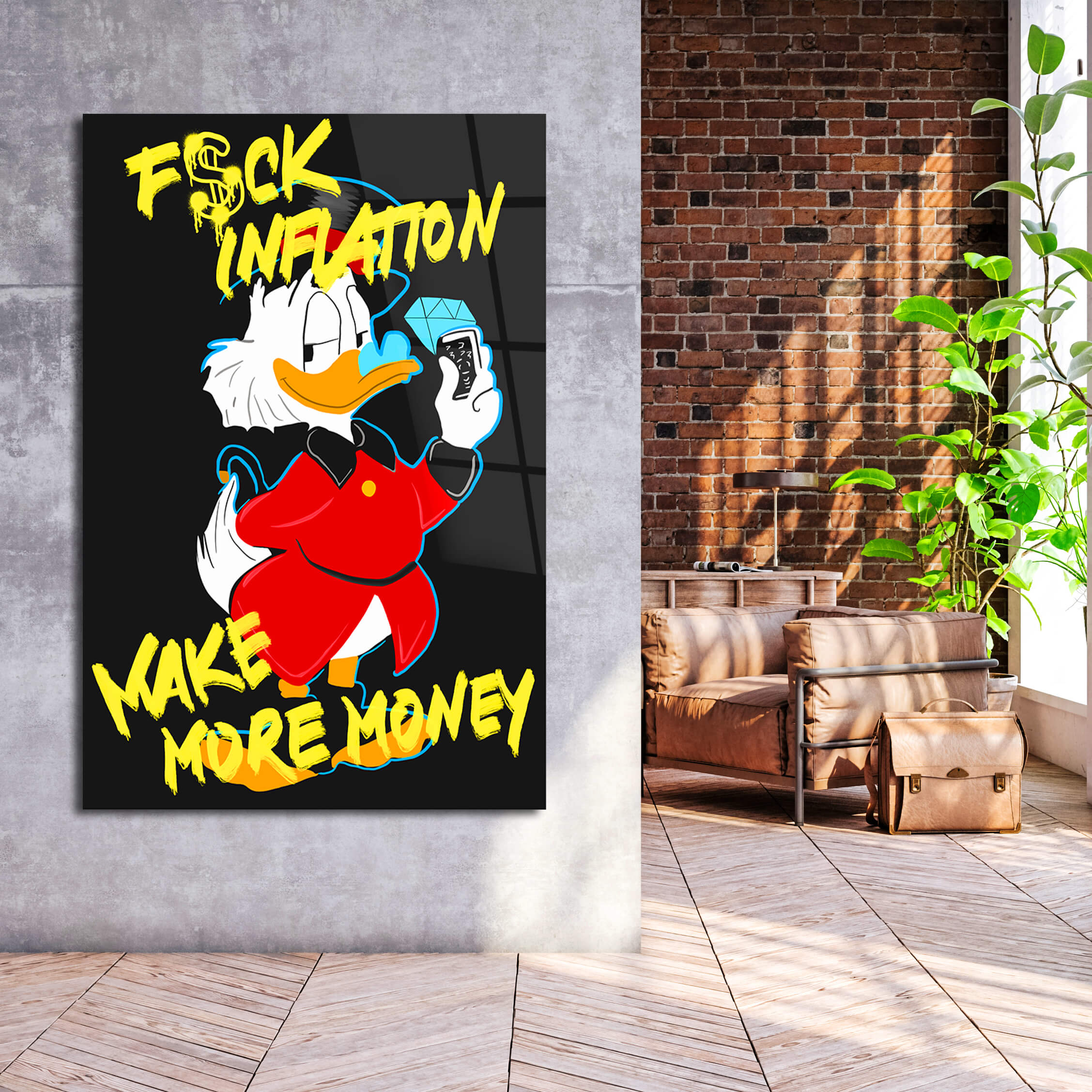 Funny Money Motivation Wall Art – Luxury Duck Poster for Office & Modern Decor