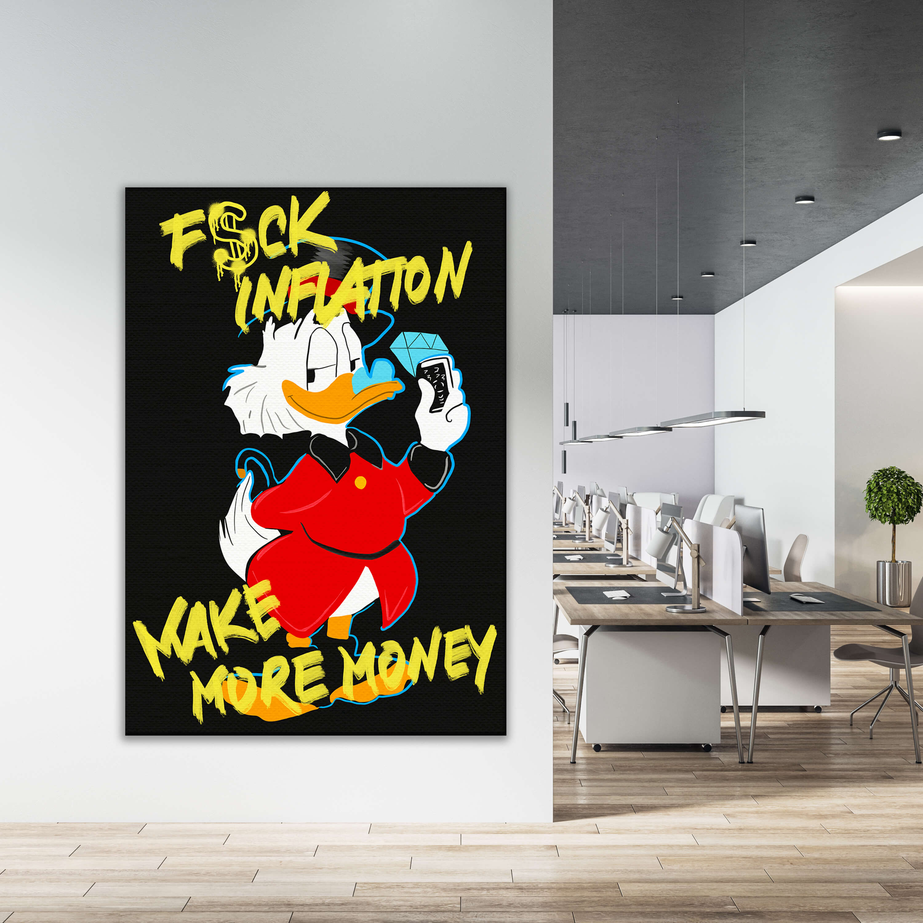 Funny Money Motivation Wall Art – Luxury Duck Poster for Office & Modern Decor