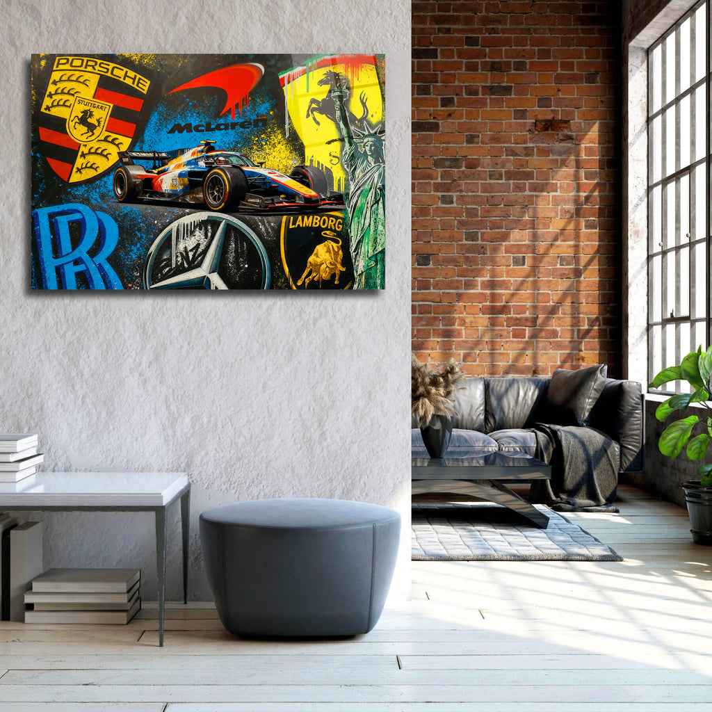 Racing Car Wall Art • McLaren F1 Supercar Canvas • Porsche Ferrari Lamborghini Mercedes Decor for Office & Game Room
