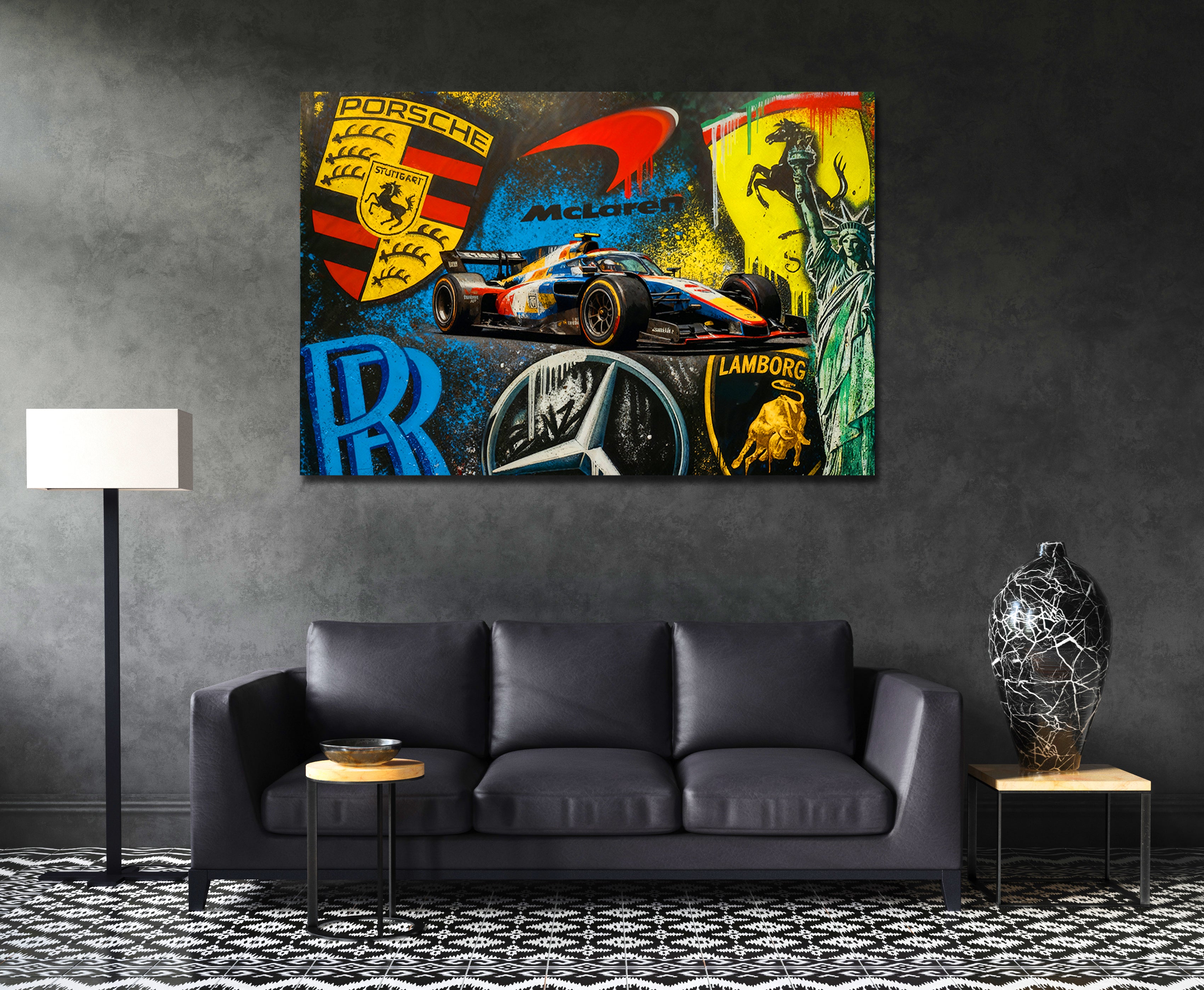 Racing Car Wall Art • McLaren F1 Supercar Canvas • Porsche Ferrari Lamborghini Mercedes Decor for Office & Game Room