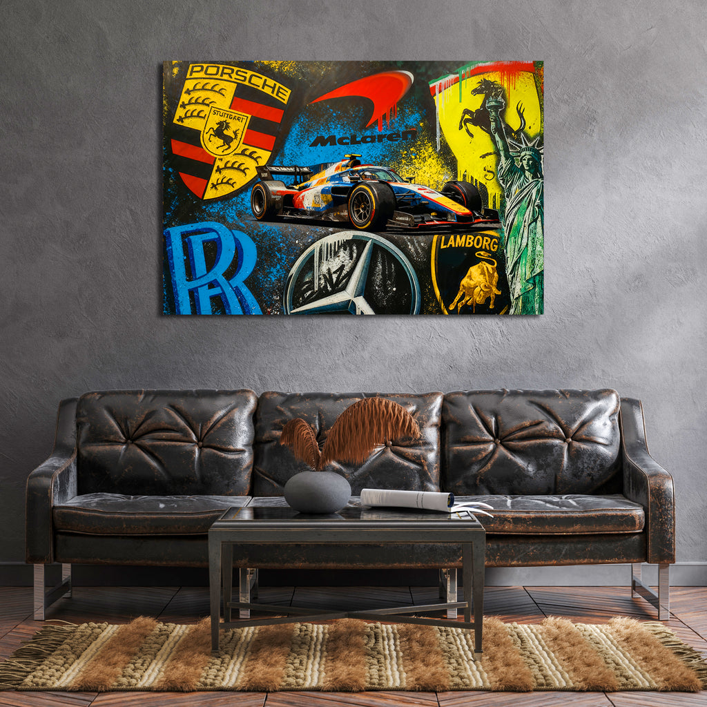 Racing Car Wall Art • McLaren F1 Supercar Canvas • Porsche Ferrari Lamborghini Mercedes Decor for Office & Game Room