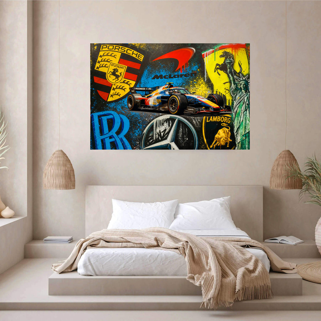 Racing Car Wall Art • McLaren F1 Supercar Canvas • Porsche Ferrari Lamborghini Mercedes Decor for Office & Game Room