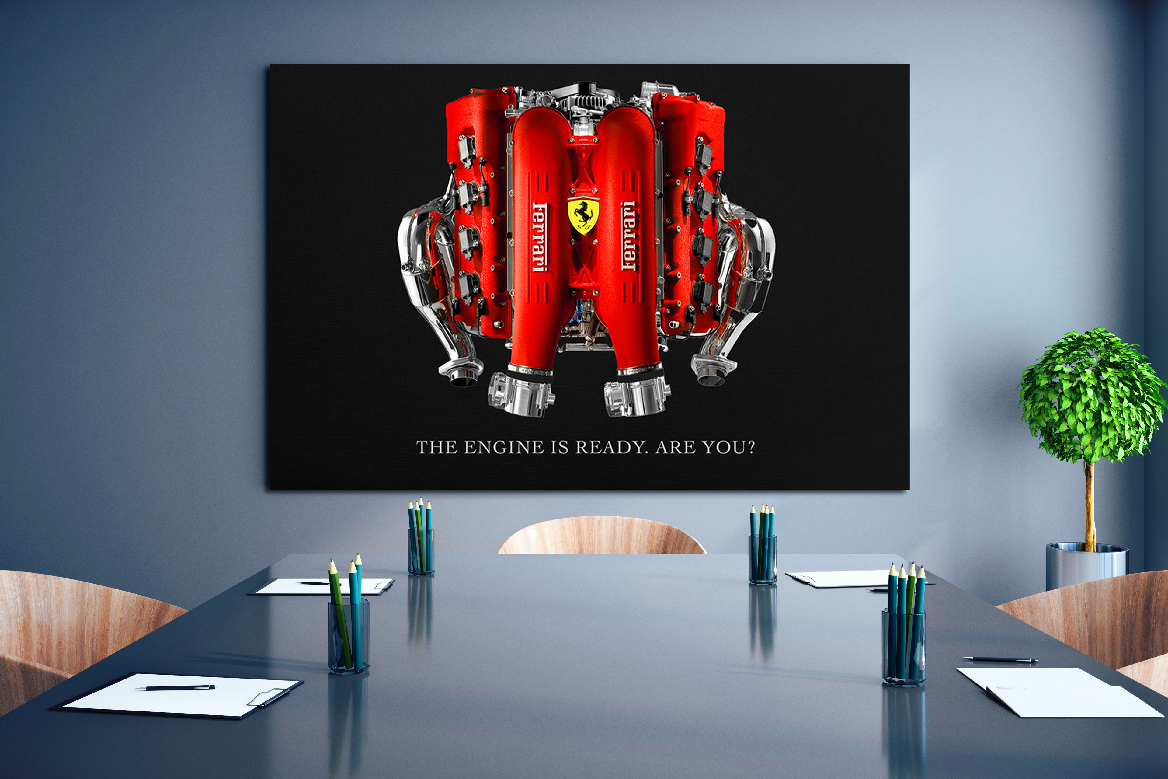Ferrari Engine Wall Art – Luxury Automotive Motivational Poster, Office Car Art Canvas, Supercar Decor