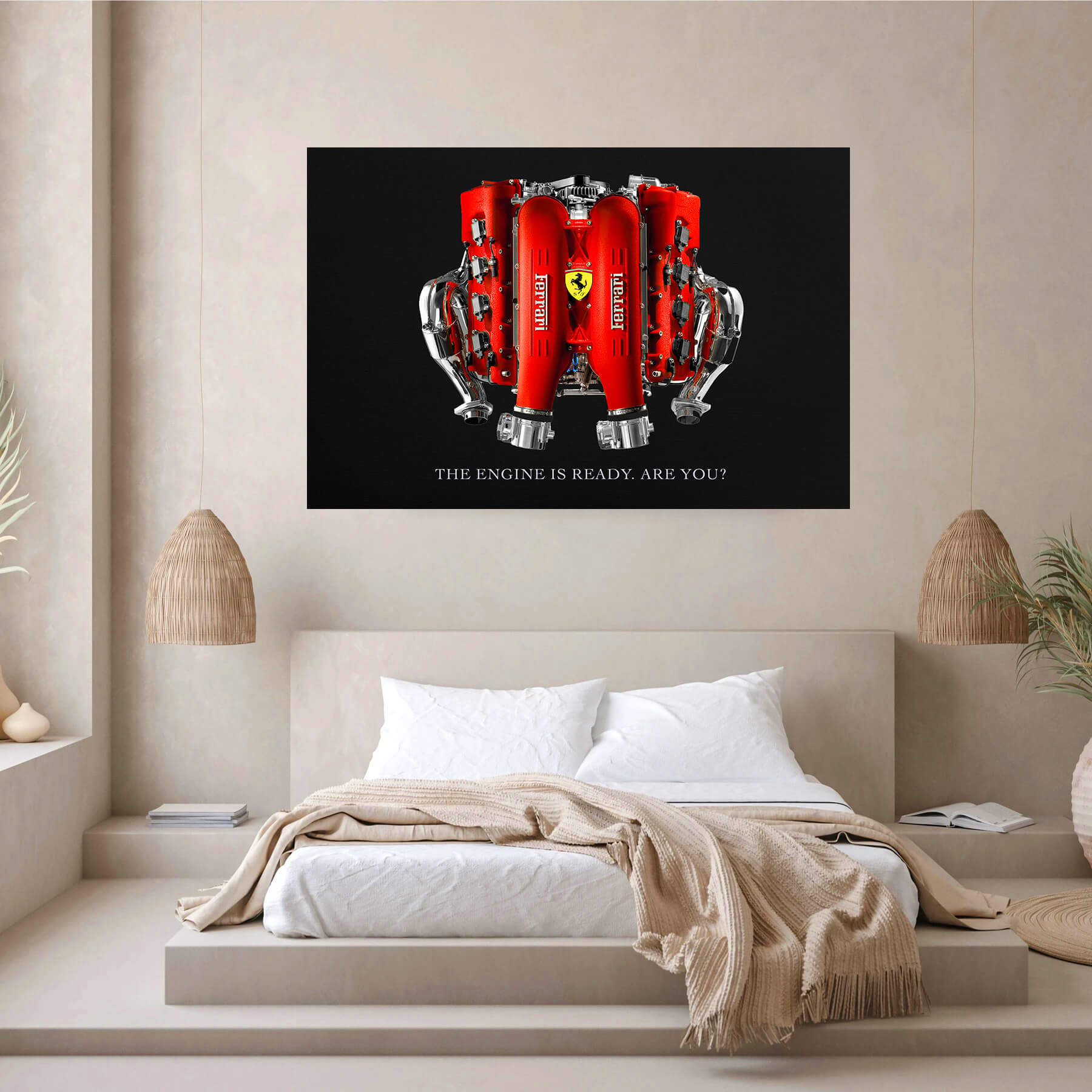 Ferrari Engine Wall Art – Luxury Automotive Motivational Poster, Office Car Art Canvas, Supercar Decor