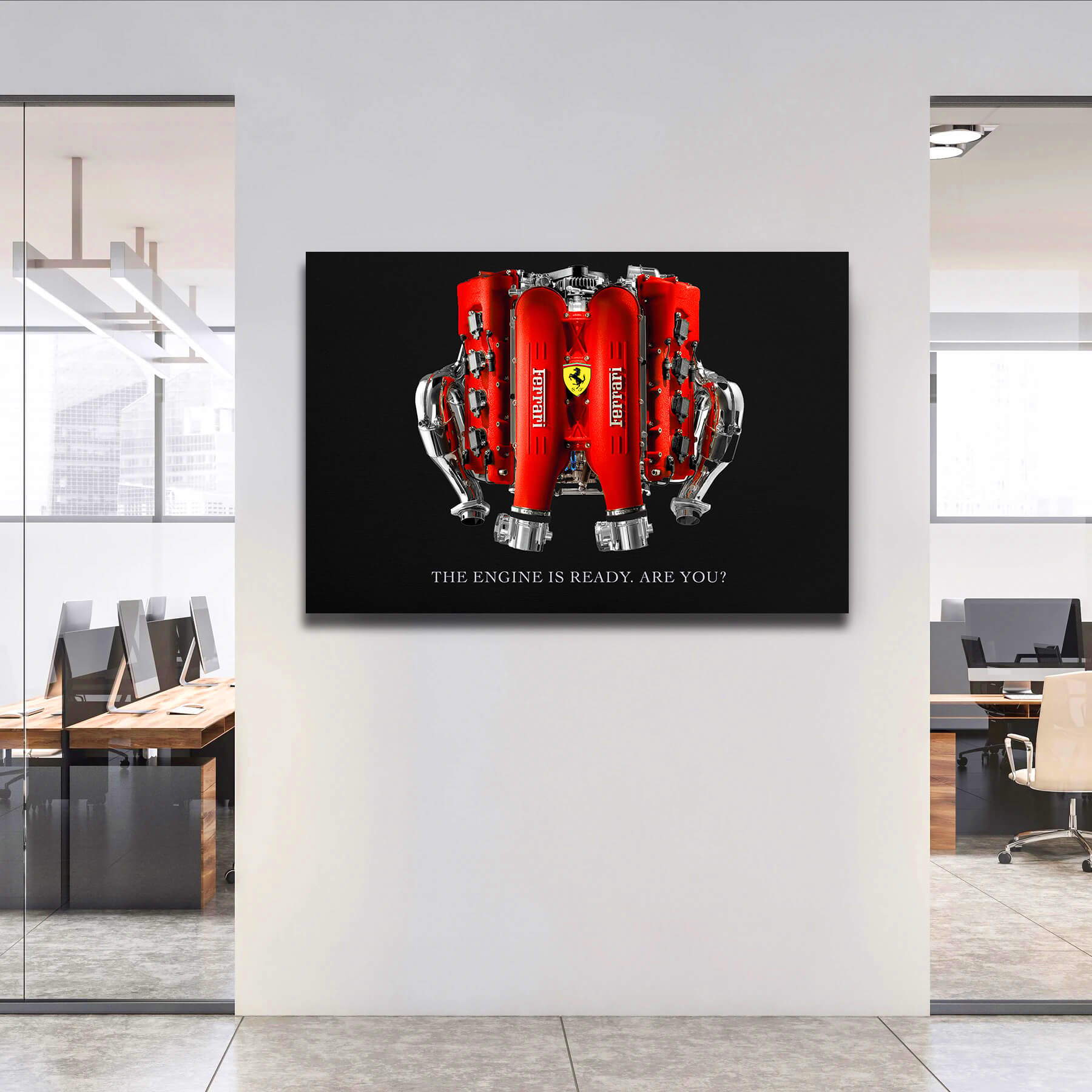 Ferrari Engine Wall Art – Luxury Automotive Motivational Poster, Office Car Art Canvas, Supercar Decor
