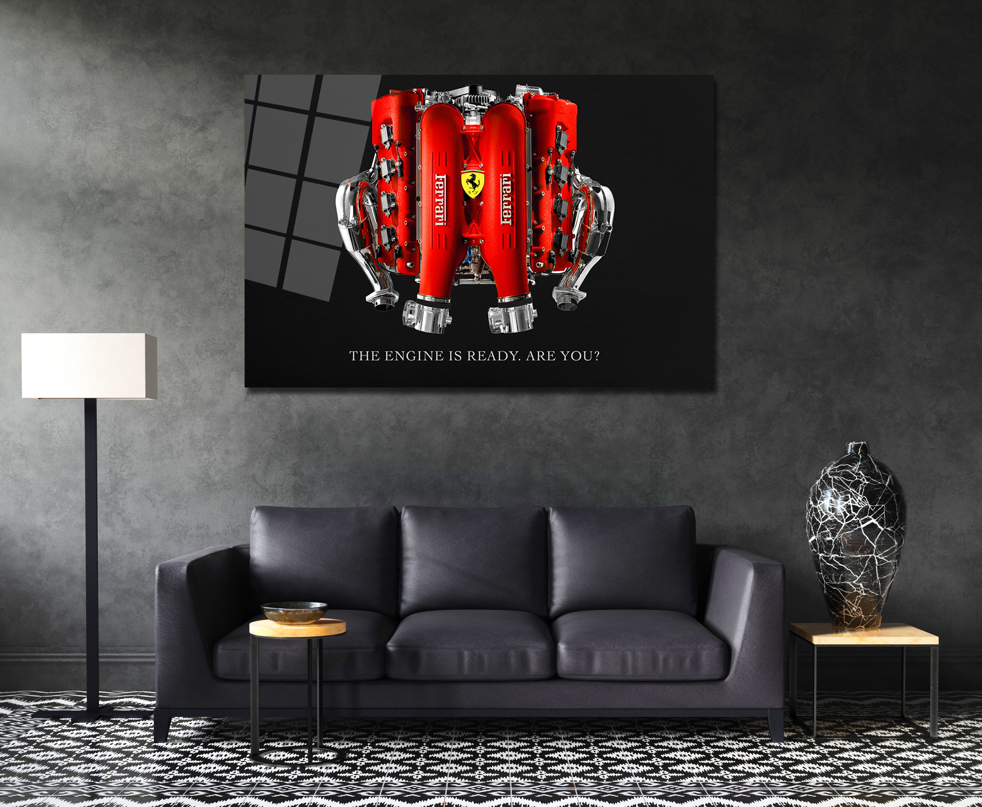 Ferrari Engine Wall Art – Luxury Automotive Motivational Poster, Office Car Art Canvas, Supercar Decor