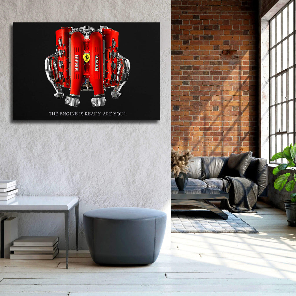 Ferrari Engine Wall Art – Luxury Automotive Motivational Poster, Office Car Art Canvas, Supercar Decor