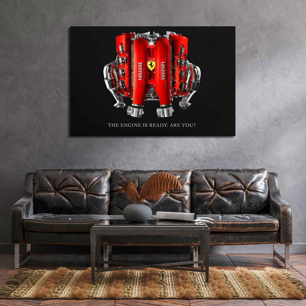 Ferrari Engine Wall Art – Luxury Automotive Motivational Poster, Office Car Art Canvas, Supercar Decor