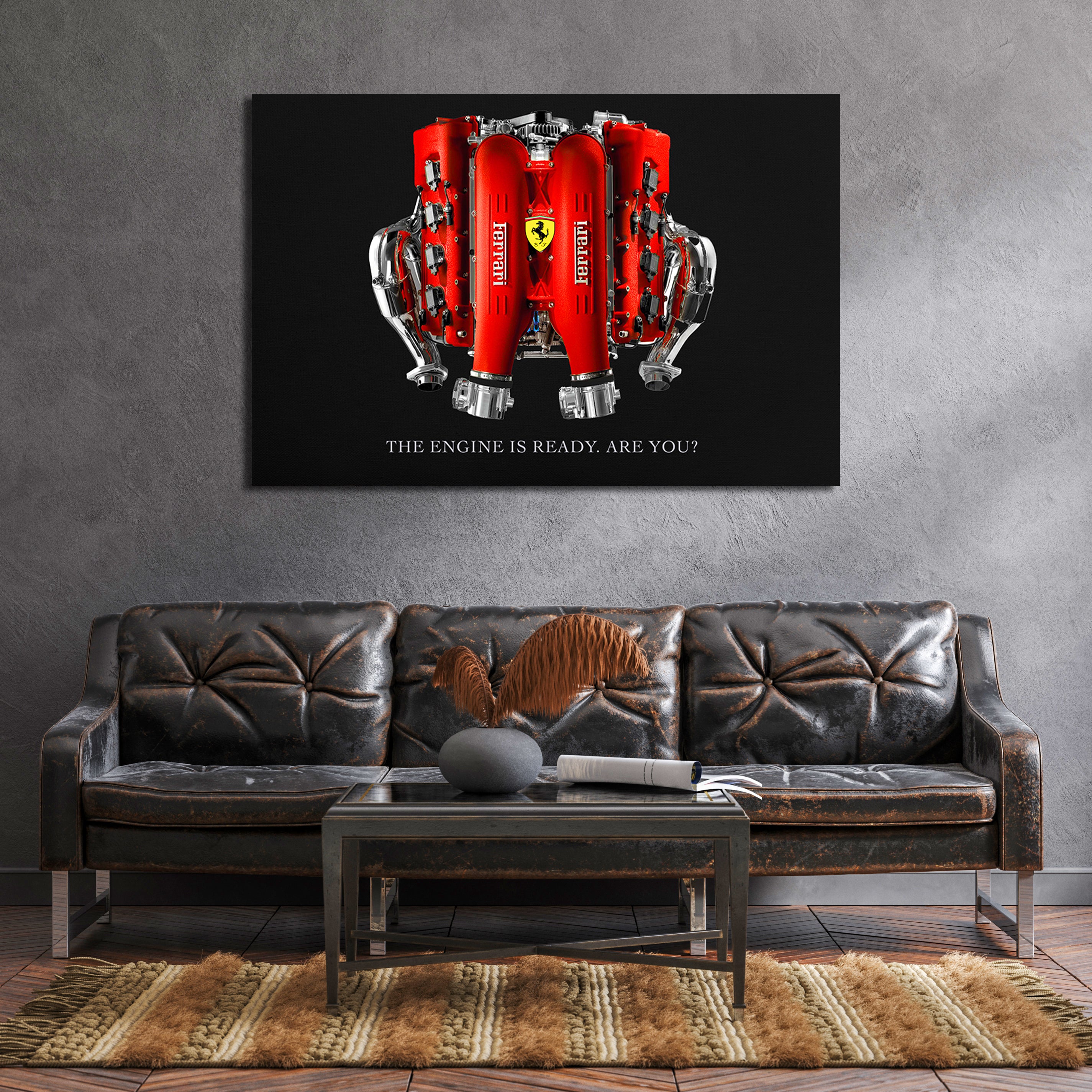 Ferrari Engine Wall Art – Luxury Automotive Motivational Poster, Office Car Art Canvas, Supercar Decor